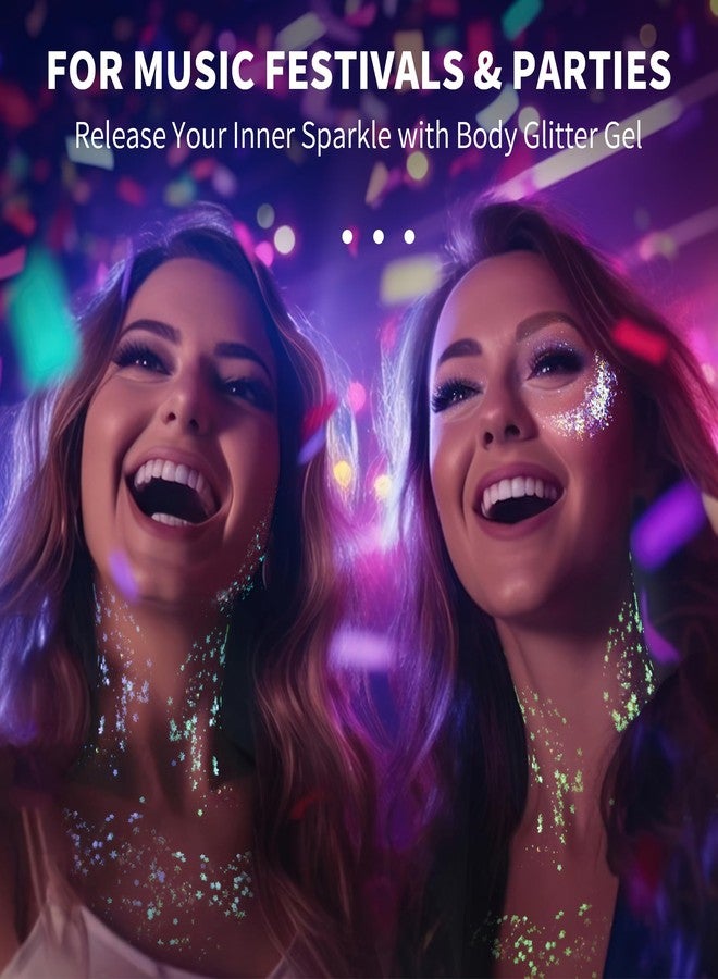 LATIBELL Glow in The Dark Body Face Glitter Gel for Women, 6 Colors Glitter Gel Makeup Chunky Fine Glitter, UV Black Light Accessories for Body/Face/Hair/Eyeshadow, Carnival Party(Not Loose Glitter) - Image 2